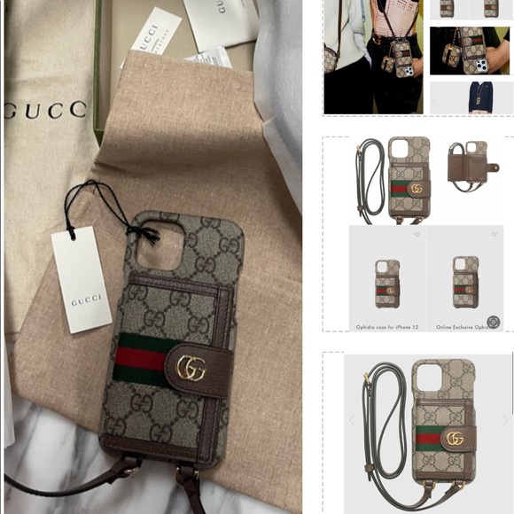 GUCCI UNISEX IPHONE 12 PRO MAX OPHIDIA WALLET CASE ON A LEATHER STRAP - Picture 2 of 16